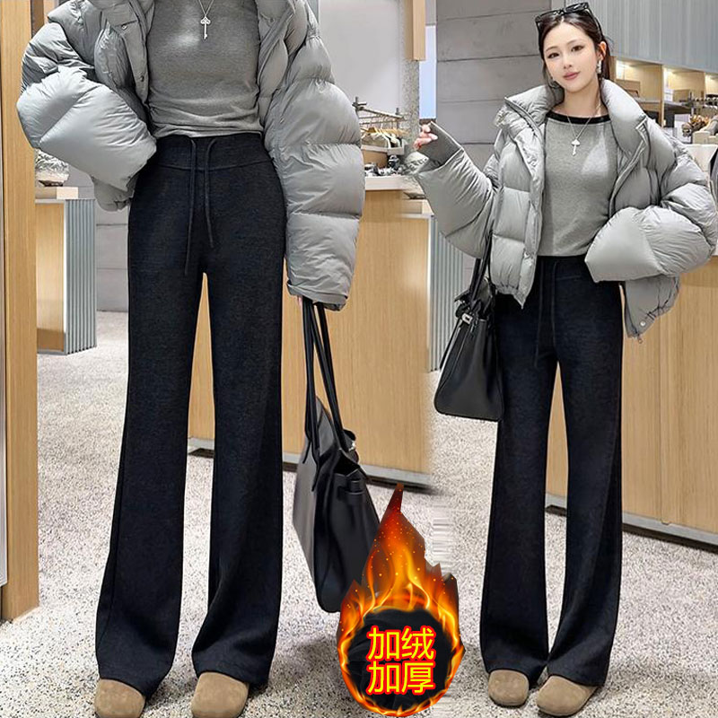 加绒加厚羊毛微喇叭裤女2025秋冬新款休闲款高腰洋气显瘦百搭长裤