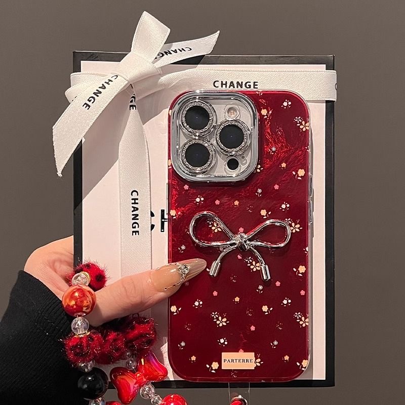 立体蝴蝶结碎花适用16/15镜头膜iphone14手机壳华为vivo小米oppo