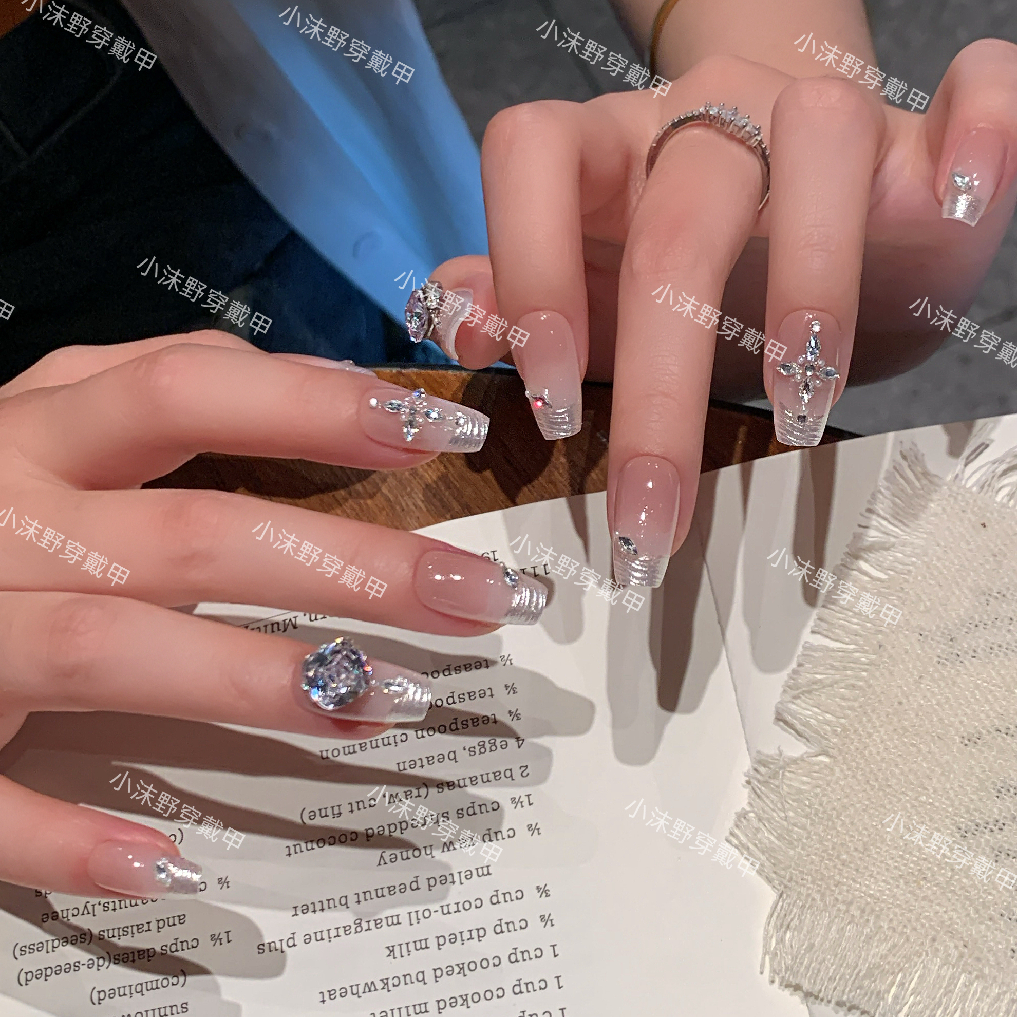 【法式浪漫】小沫野穿戴甲大钻球魔镜粉温柔法式高级显白美甲~~