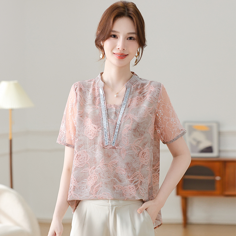 爆款妈妈夏装短袖套装中老年女高贵洋气小衫阔腿裤