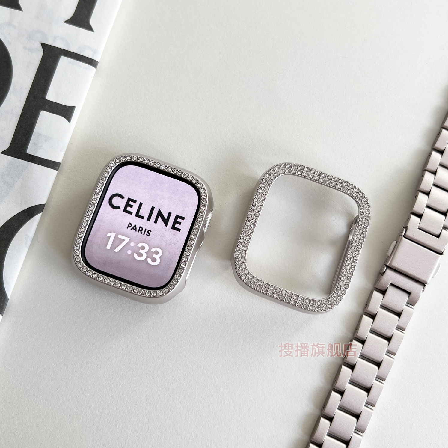适用苹果手表applewatch11保护壳iwatch9/8镶钻s10半包SE边框壳女