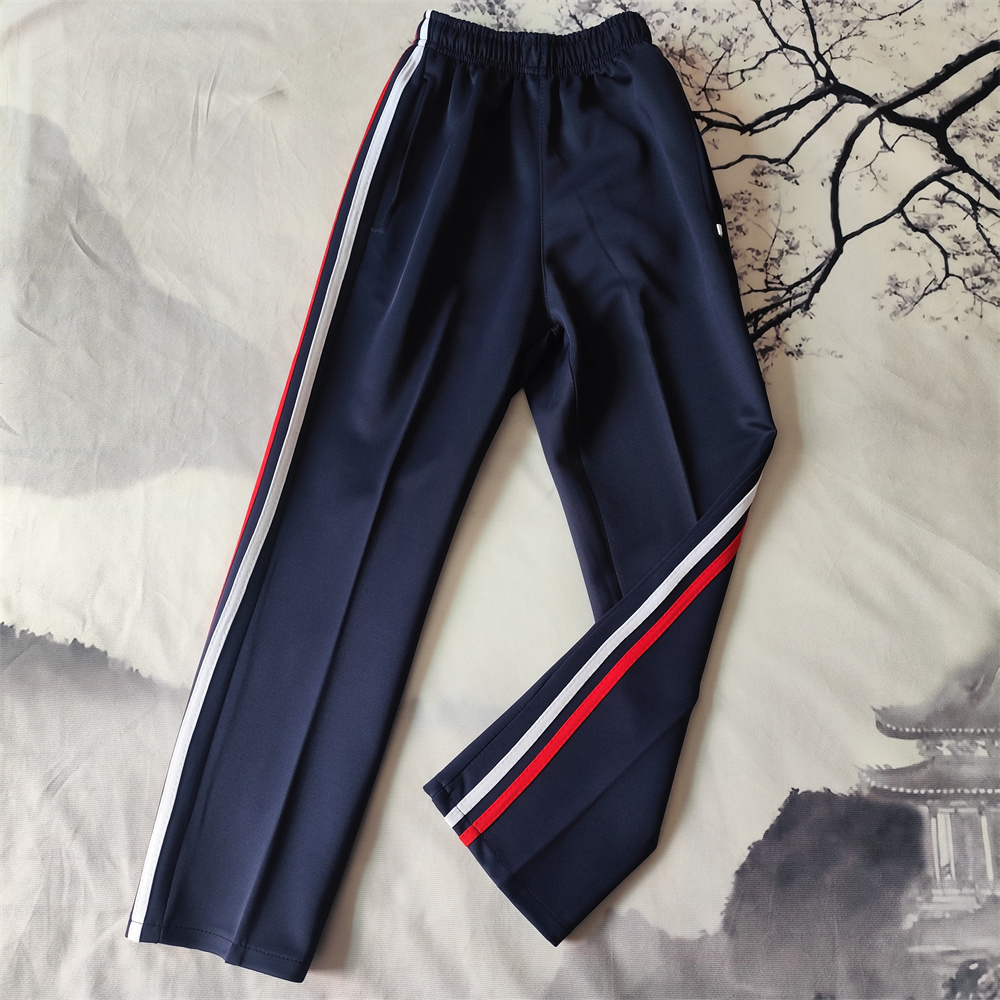 中学生男女校服长裤宽松直筒运动裤藏蓝色黑色白红条两道杠校服裤