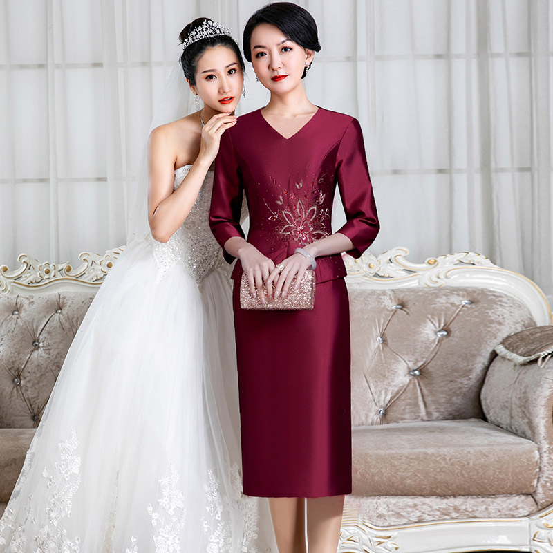 5865年轻结婚妈妈礼服新款高端精致优雅遮肚喜婆婆婚礼喜服婚宴装