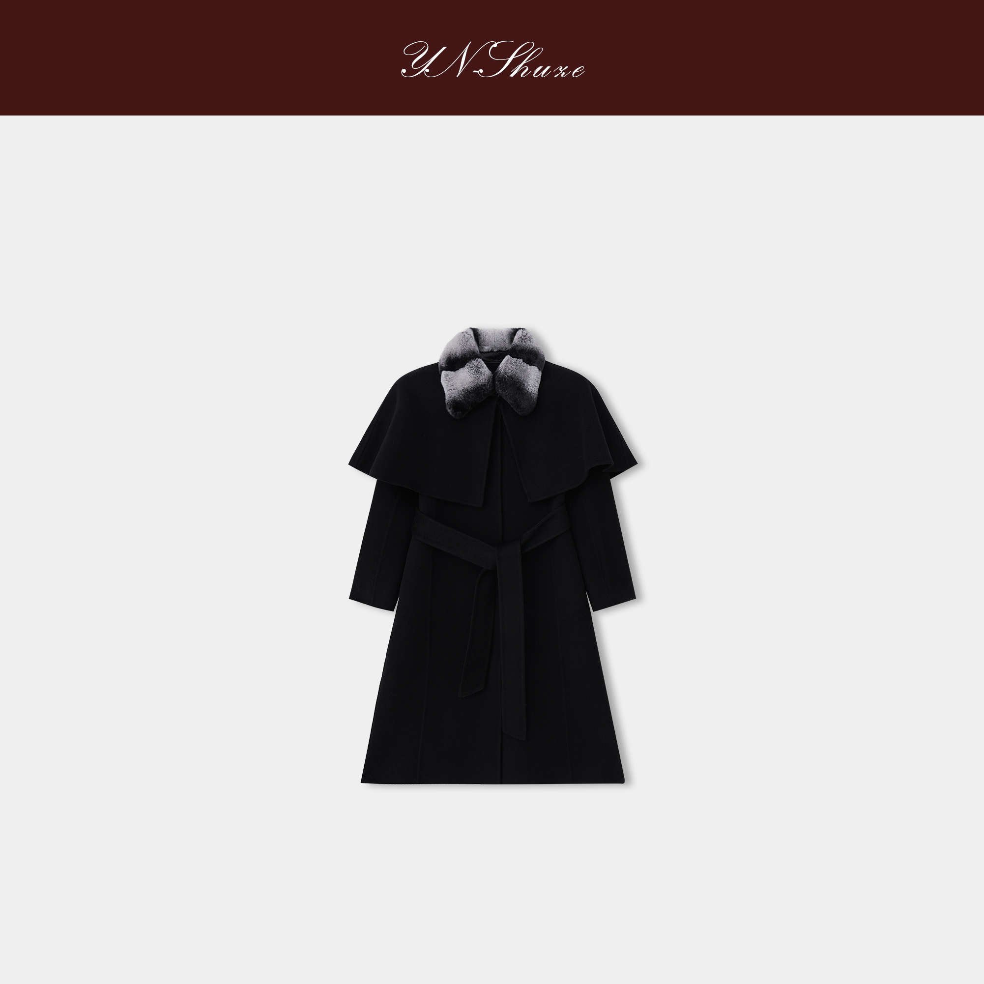 YN-SHUZE设计师冬季中长款黑色大衣SZ-YNB-WT2521