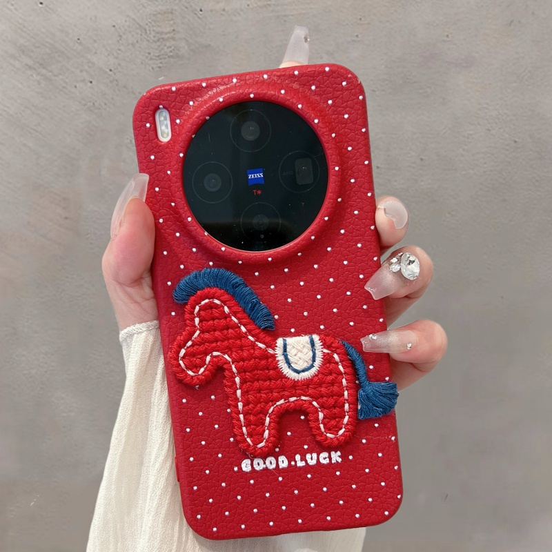 适用vivox300手机壳马年新款x300pro国风刺绣小马本命年防摔软壳