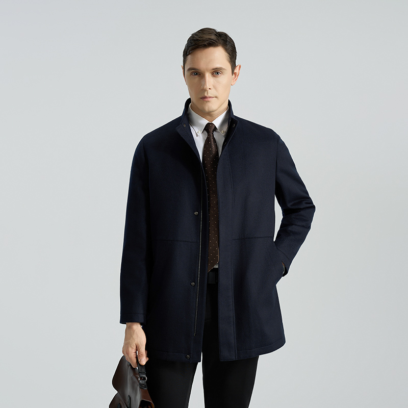 【黄金山羊绒】秋冬新款羊绒大衣加厚外套男立领山羊绒内胆休闲男装