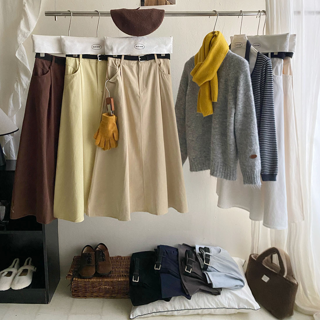 小众口袋设计日韩复古洗水半身裙女秋气质百褶遮胯休闲中长伞裙