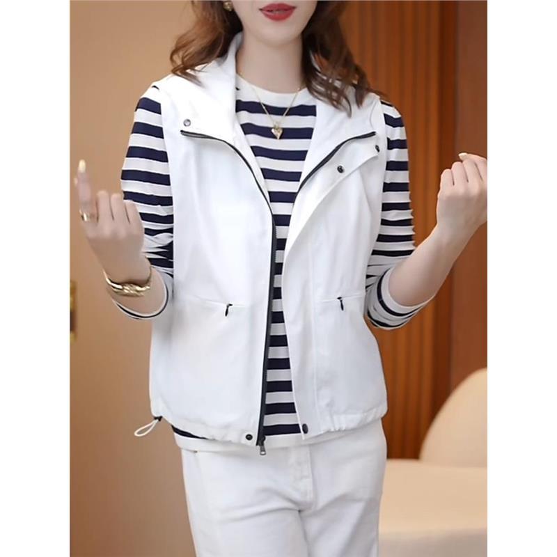 2025夏季新款女士连帽运动风背心马甲时尚百搭无袖轻薄马夹小外套