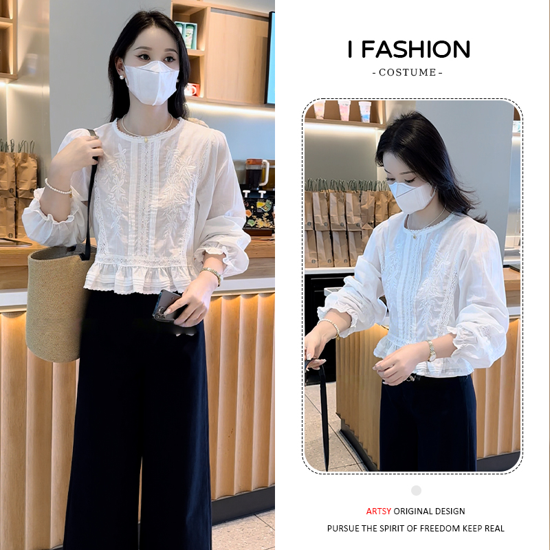 2025春秋新款韩版时尚衬衫女设计感通勤显瘦百搭拼接花边套头小衫
