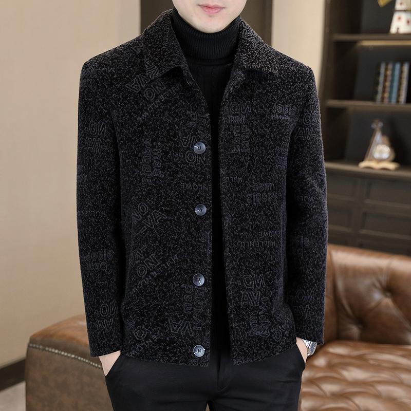 秋冬款男士翻领毛呢外套潮流休闲时尚呢子大衣男冬款加绒加厚夹克