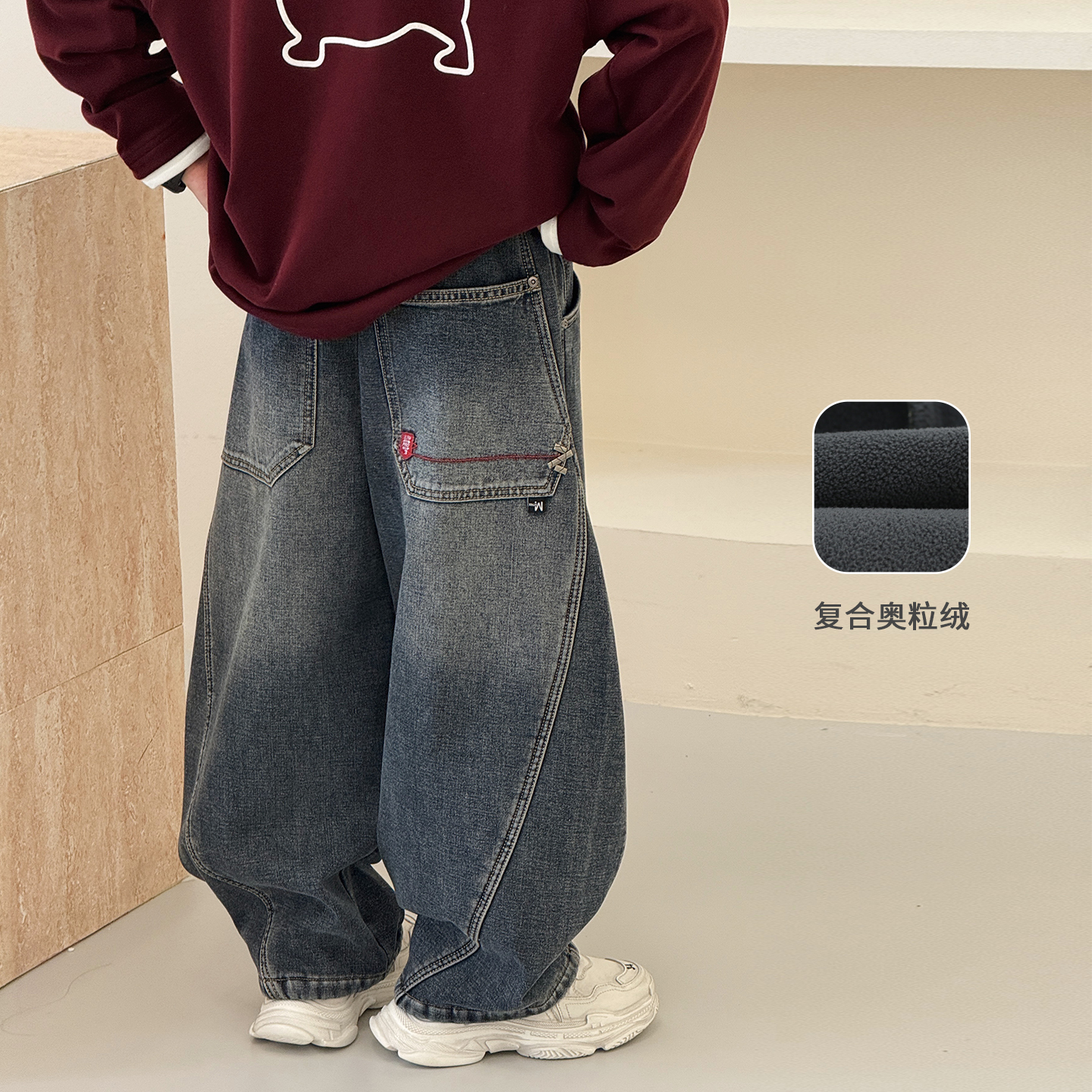 男童加绒裤子2025冬装新款中大童加厚保暖长裤儿童牛仔裤潮D25520