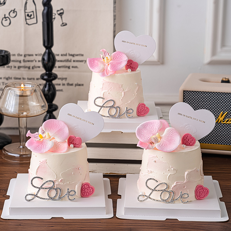 唯美蝴蝶兰蛋糕装饰七夕情人节快乐浮雕爱心情侣纪念日love插件