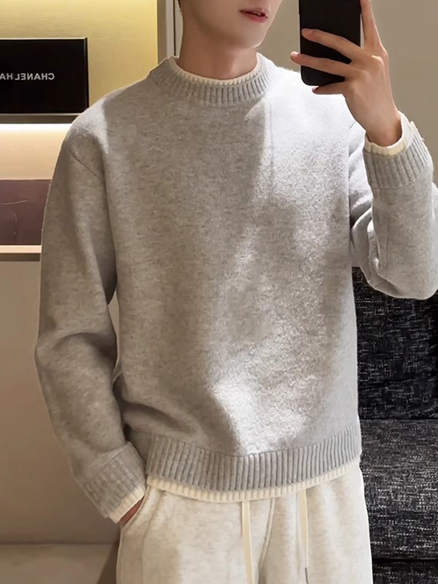 假两件灰色毛衣男款冬季高级感韩系内搭针织衫cleanfit保暖外套