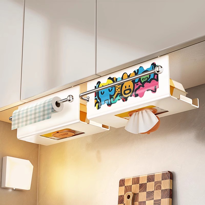 厨房湿巾收纳架纸巾架子吊柜倒挂抽纸架收纳抹布保鲜膜橱柜卷纸架