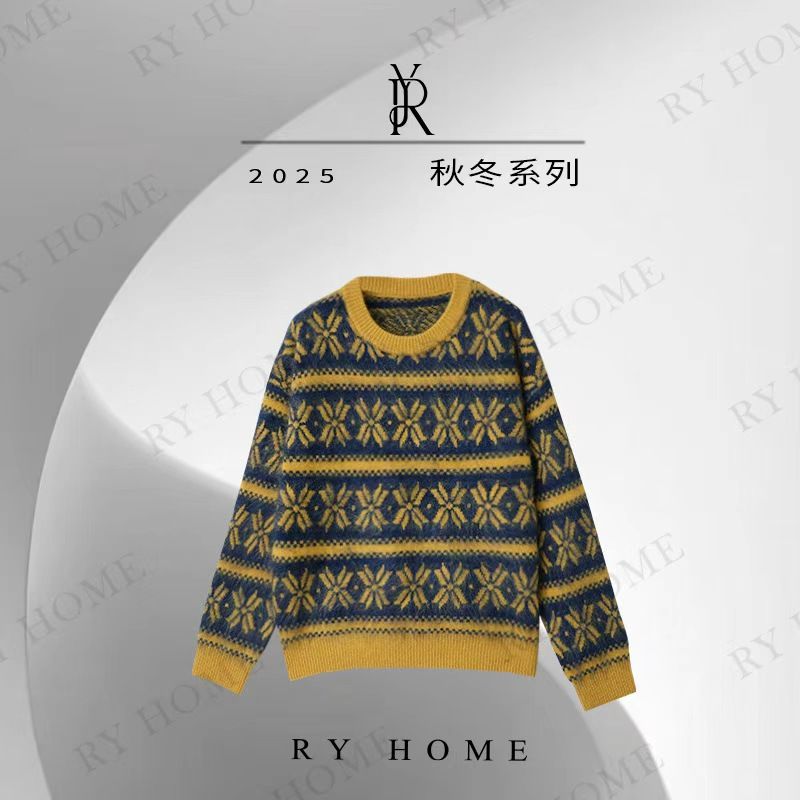 【容雨RYHOME】山羊绒+桑蚕丝圆领提花羊毛毛衣253M3239