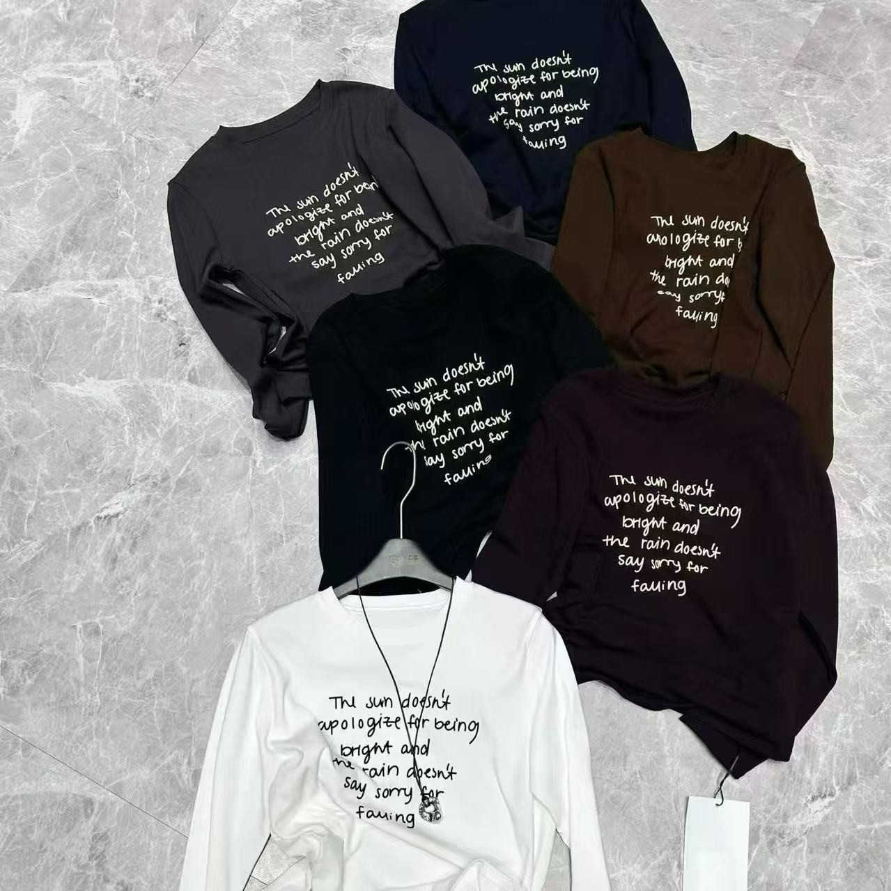 2025年新款圆领纯色百搭修身字母长袖棉上衣86073