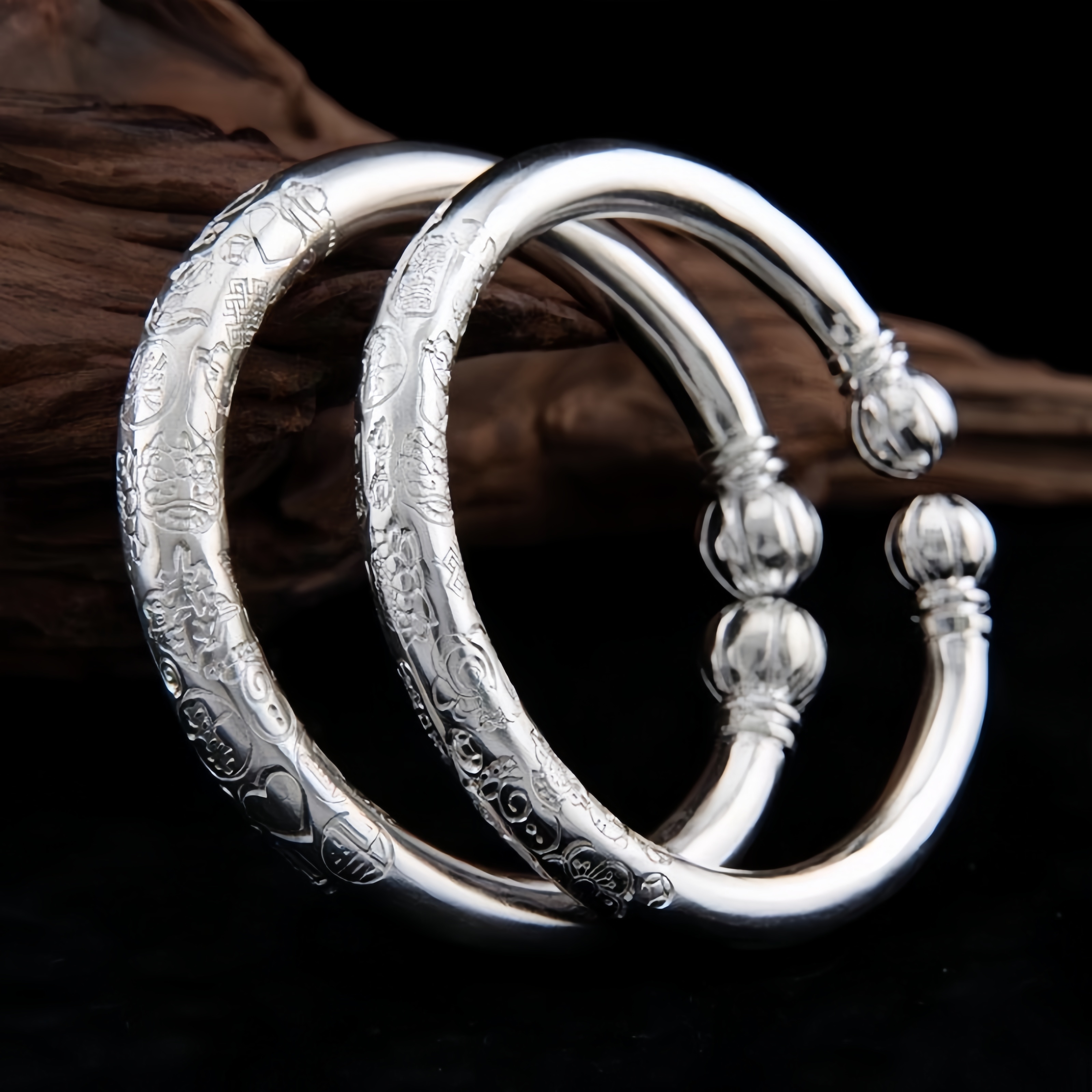 足银手镯 足银纯银手镯时尚南瓜头镯子女高级吉言银手镯吉言手镯