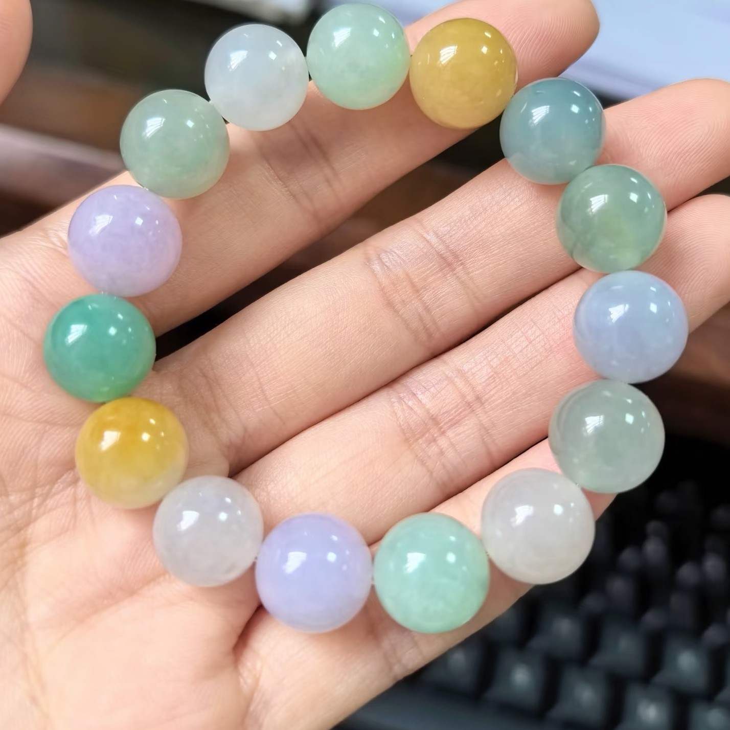 手串女缅甸天然翡翠A货冰种多宝圆珠可做手串珠卡12+色系丰富女款