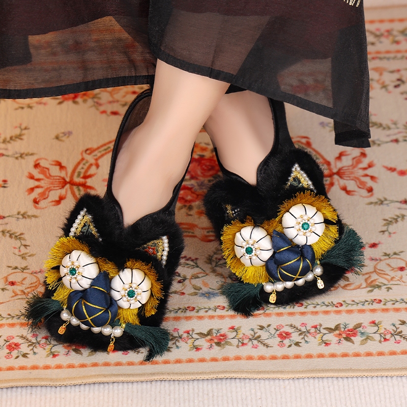 秋新款原创民族风成人虎头鞋国潮复古配旗袍平底布鞋女手工绣花鞋