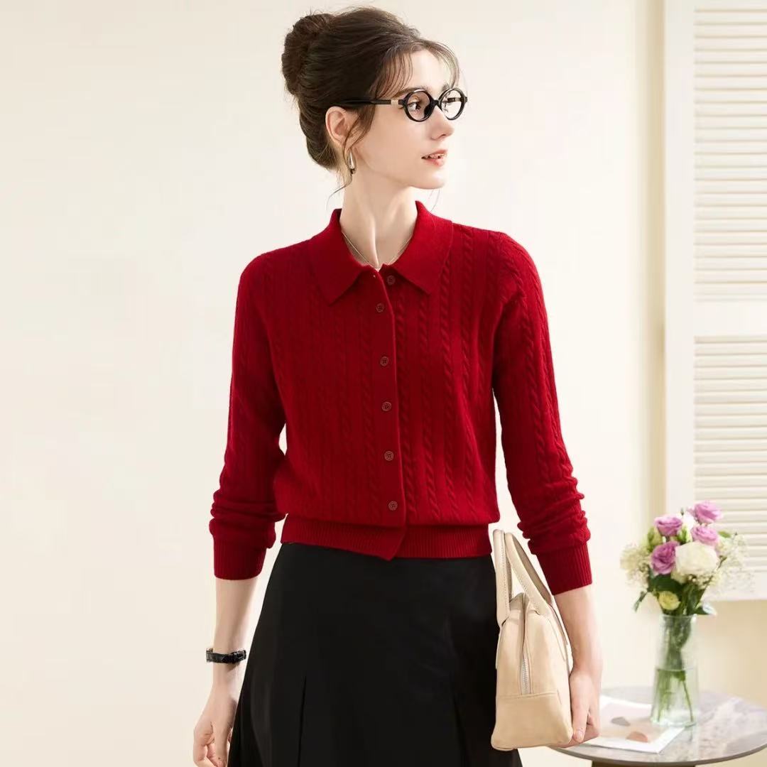 【100羊毛】秋冬小衫打底百搭时尚高品质针织羊毛小开衫85123