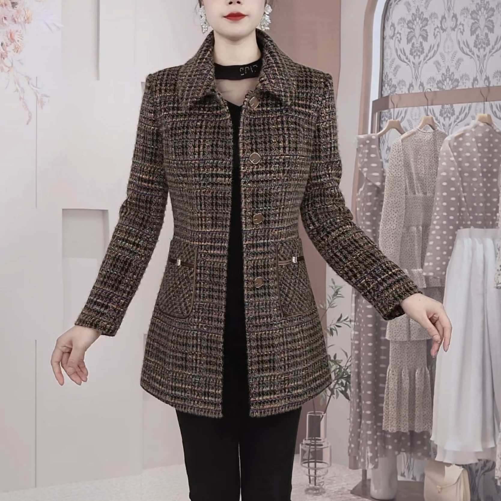 【外套】2025冬季新款加厚加棉洋气瘦大气小个子中年外套妈妈装大衣