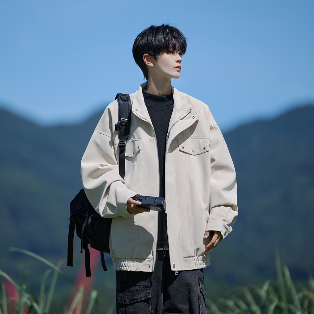 美式复古立领夹克男飞行外套宽松春秋季休闲痞帅百搭棒球服上衣男