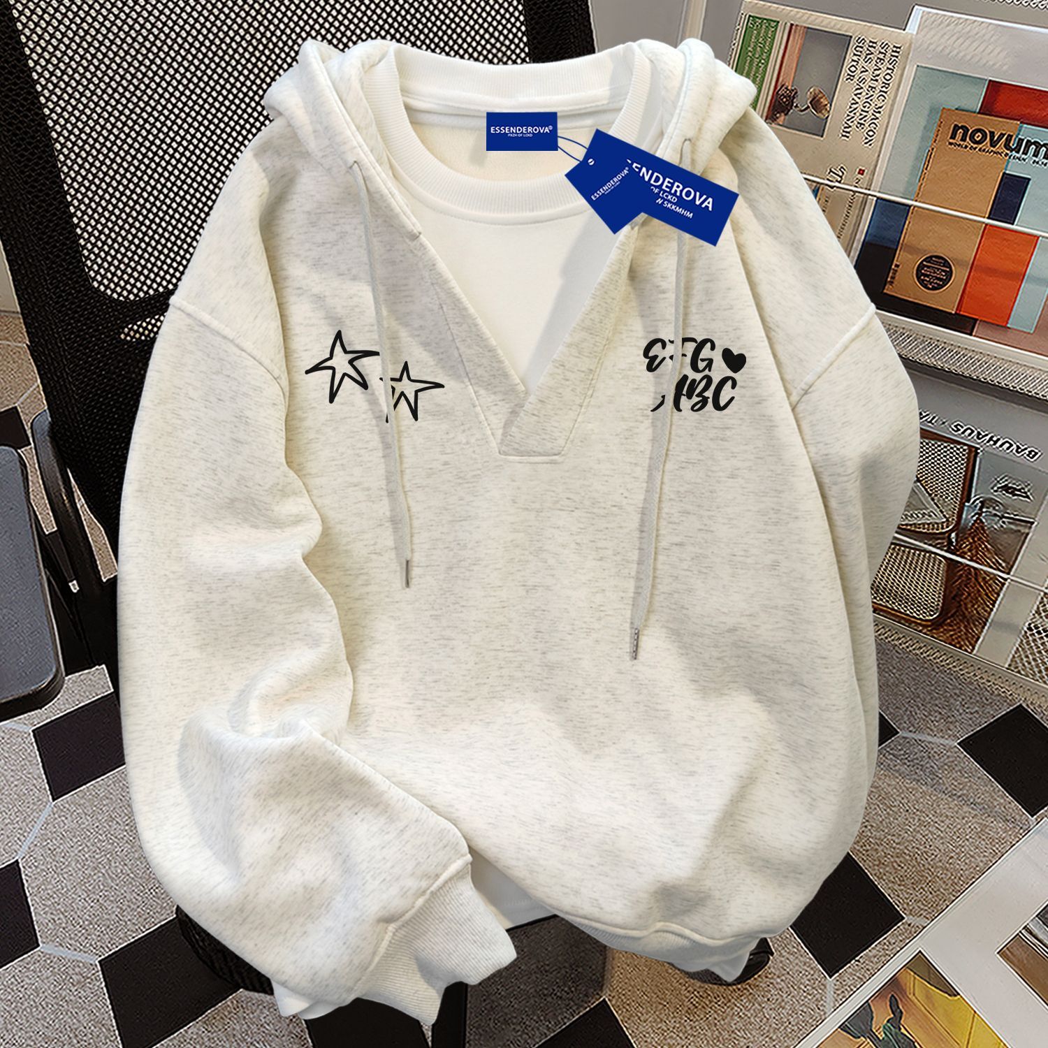 秋冬季假两件连帽卫衣韩系甜美气质设计男女宽松显瘦加绒情侣外套