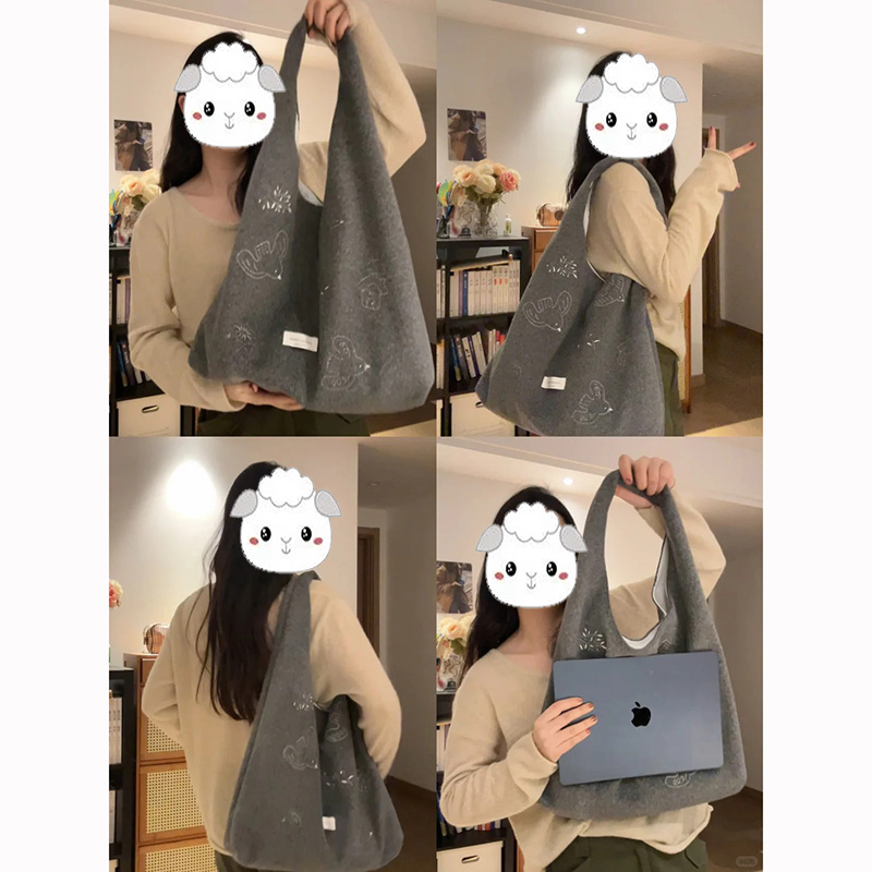 囊中慕自制新款刺绣飞鸟单肩毛呢毛绒包女2025新款文艺腋下托特包
