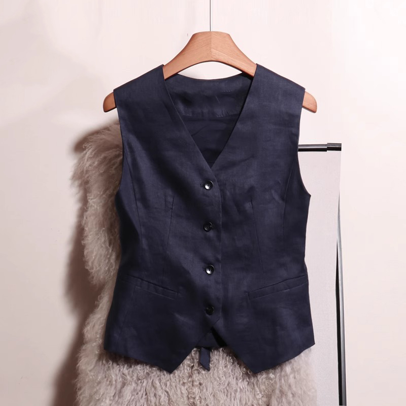 老钱风亚麻马夹无袖上衣女款夏季外穿高级感马甲纯亚麻高档次薄款