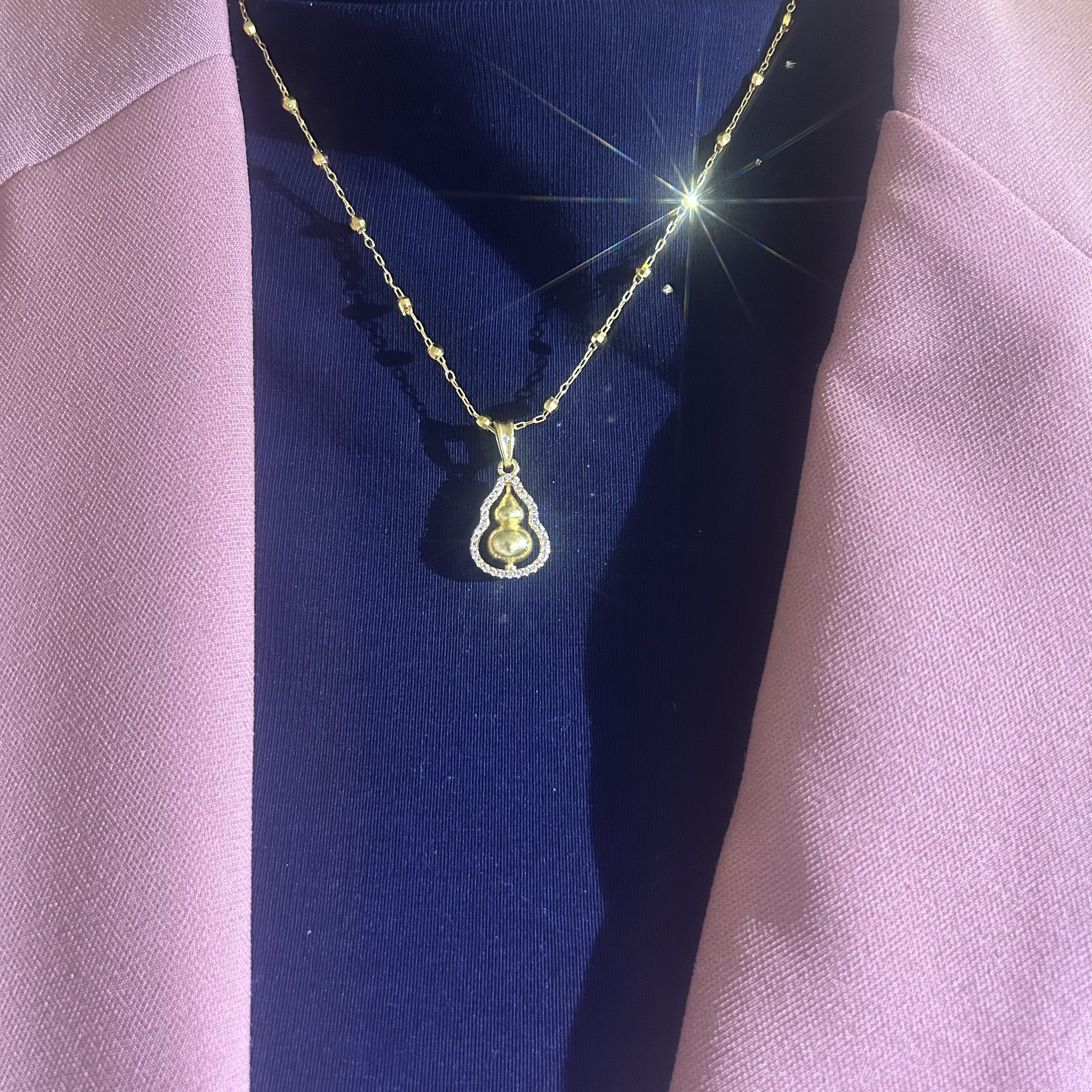 铜合金吊坠 5年质保不掉色金店同款镶钻葫芦福禄项链编绳可转动