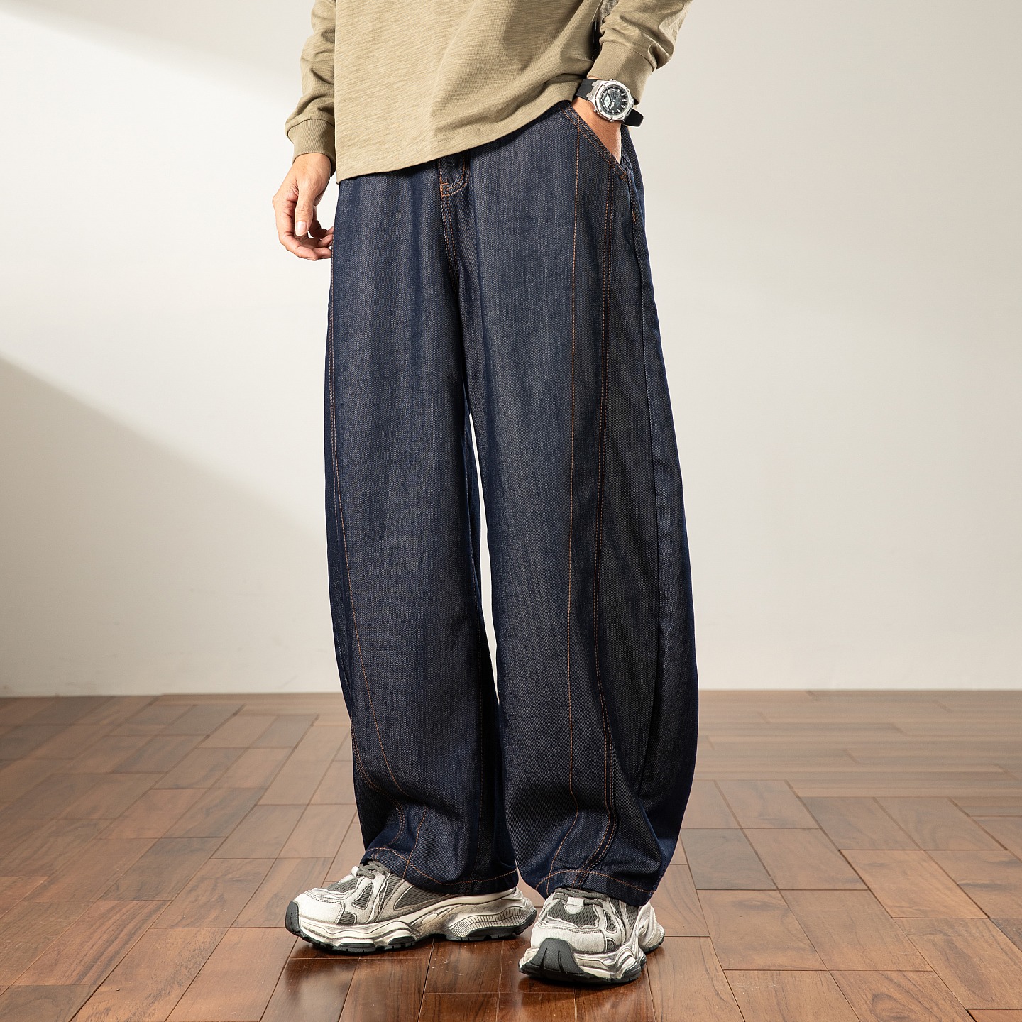 夏季新款男士美式复古宽松直筒纯色百搭做旧水洗牛仔裤TY-NZ370