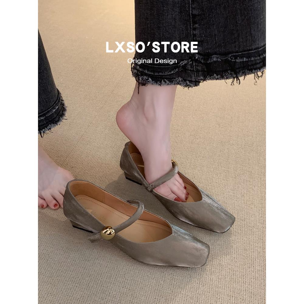 超软小羊皮~法式单鞋女方头绝美低跟芭蕾鞋复古百搭带扣玛丽珍鞋