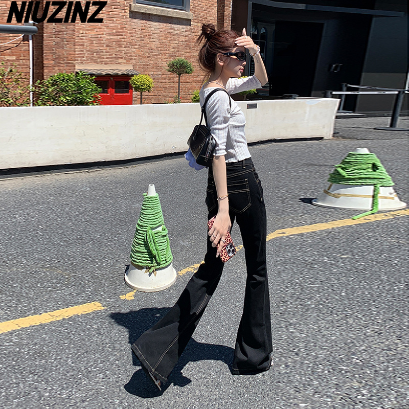 美式复古黑色微喇牛仔裤女秋季2025新款低腰显瘦修身弹力喇叭裤子