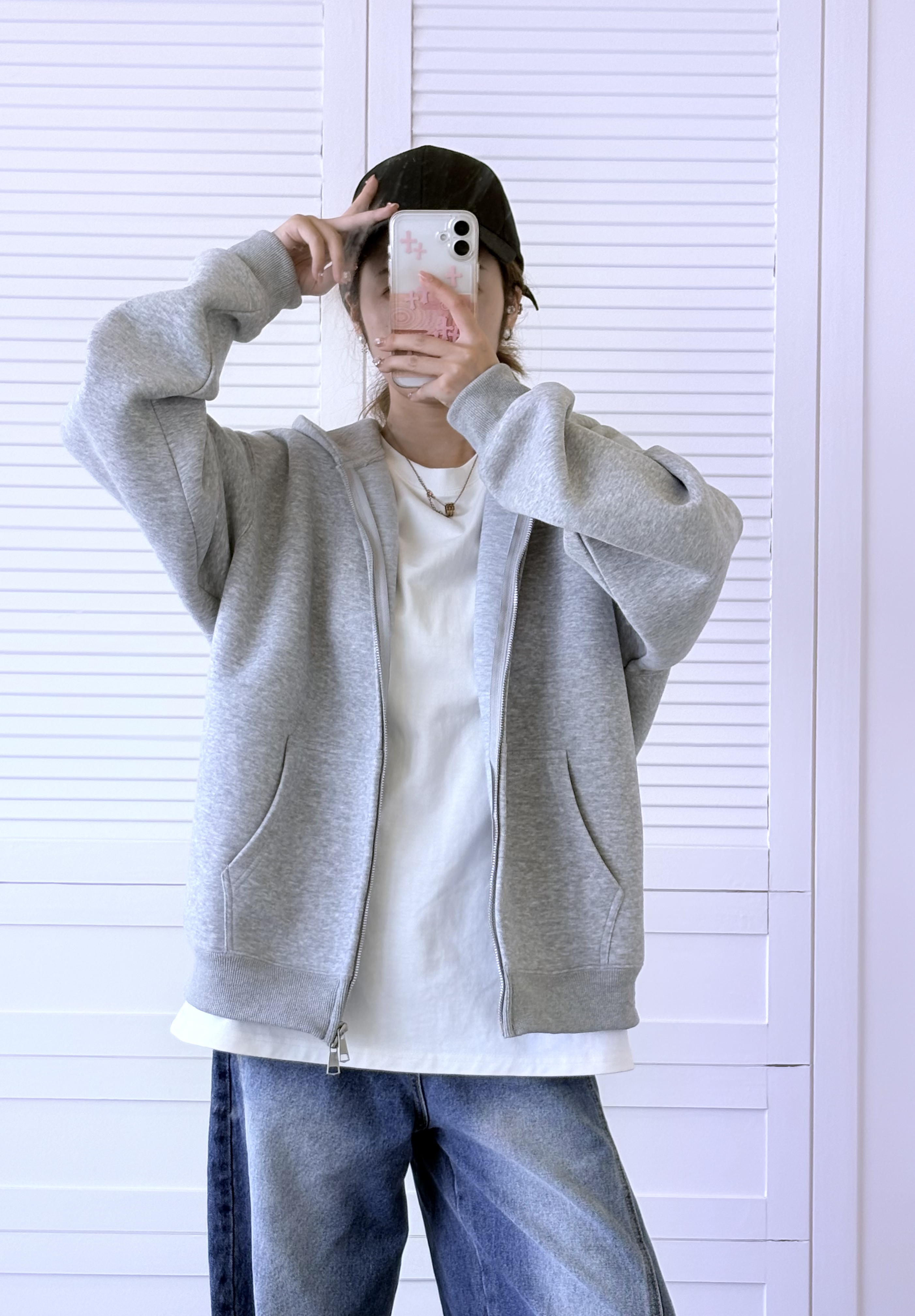 420g重磅开衫卫衣男女秋季新款美式纯色上衣潮牌休闲宽松连帽外套