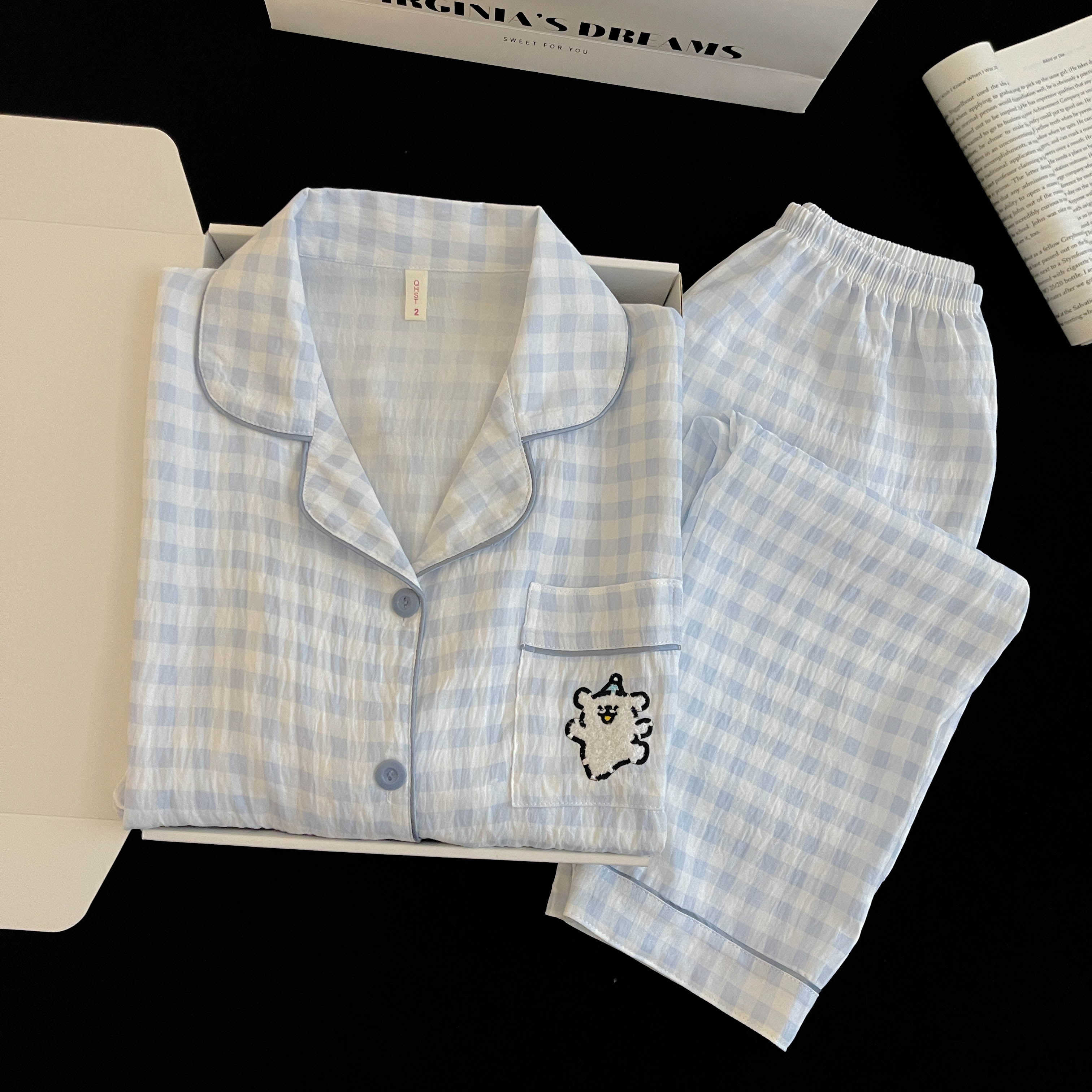 格子小狗云朵棉睡衣女春秋季长袖长裤少女学生可爱卡通家居服套装