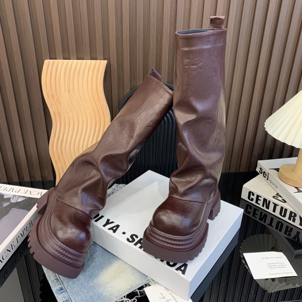 2025新款冬季加绒英伦风裤管靴女高筒长靴厚底增高复古骑士马丁靴