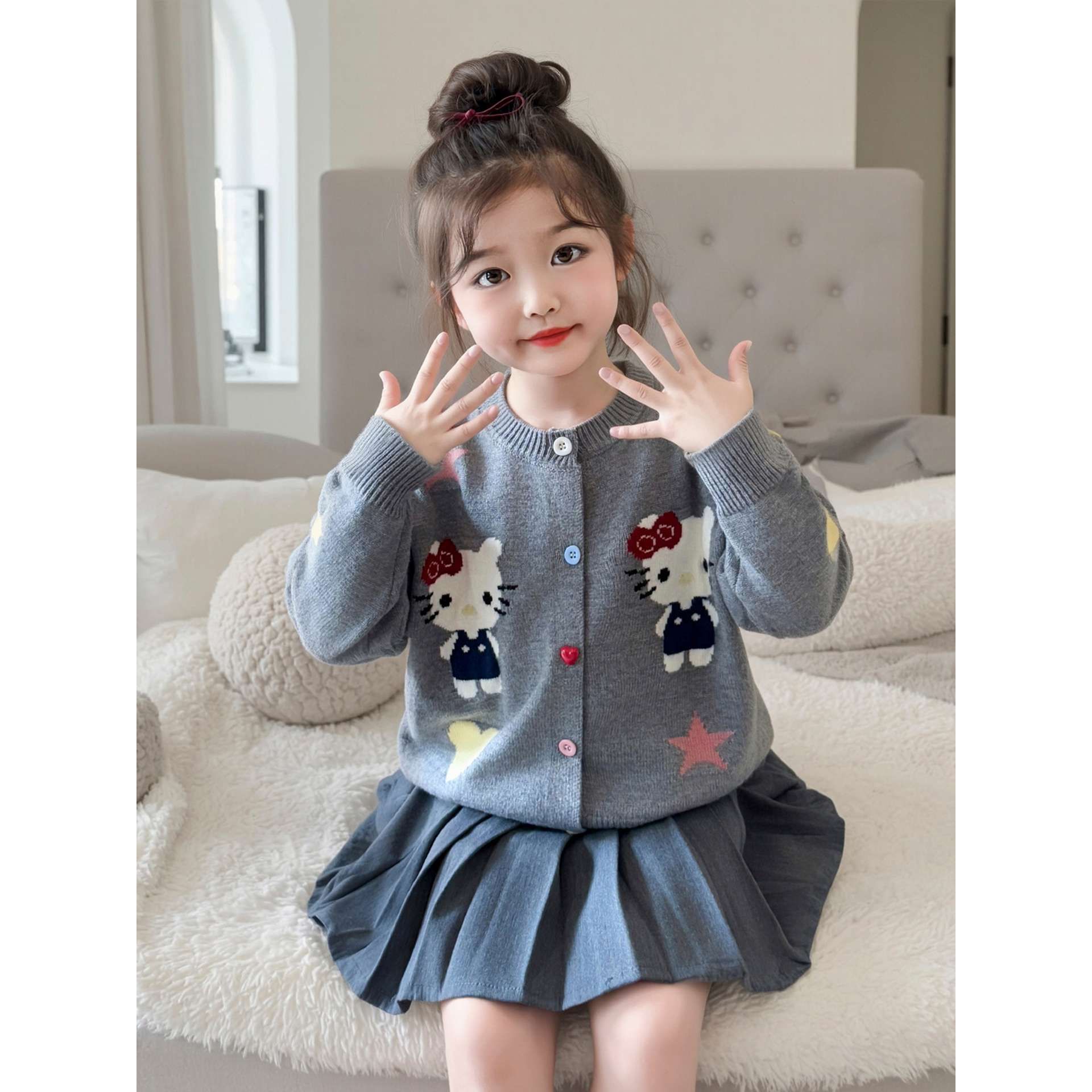 女童针织开衫秋装2025新款儿童洋气韩版上衣女孩时髦秋冬毛衣外套