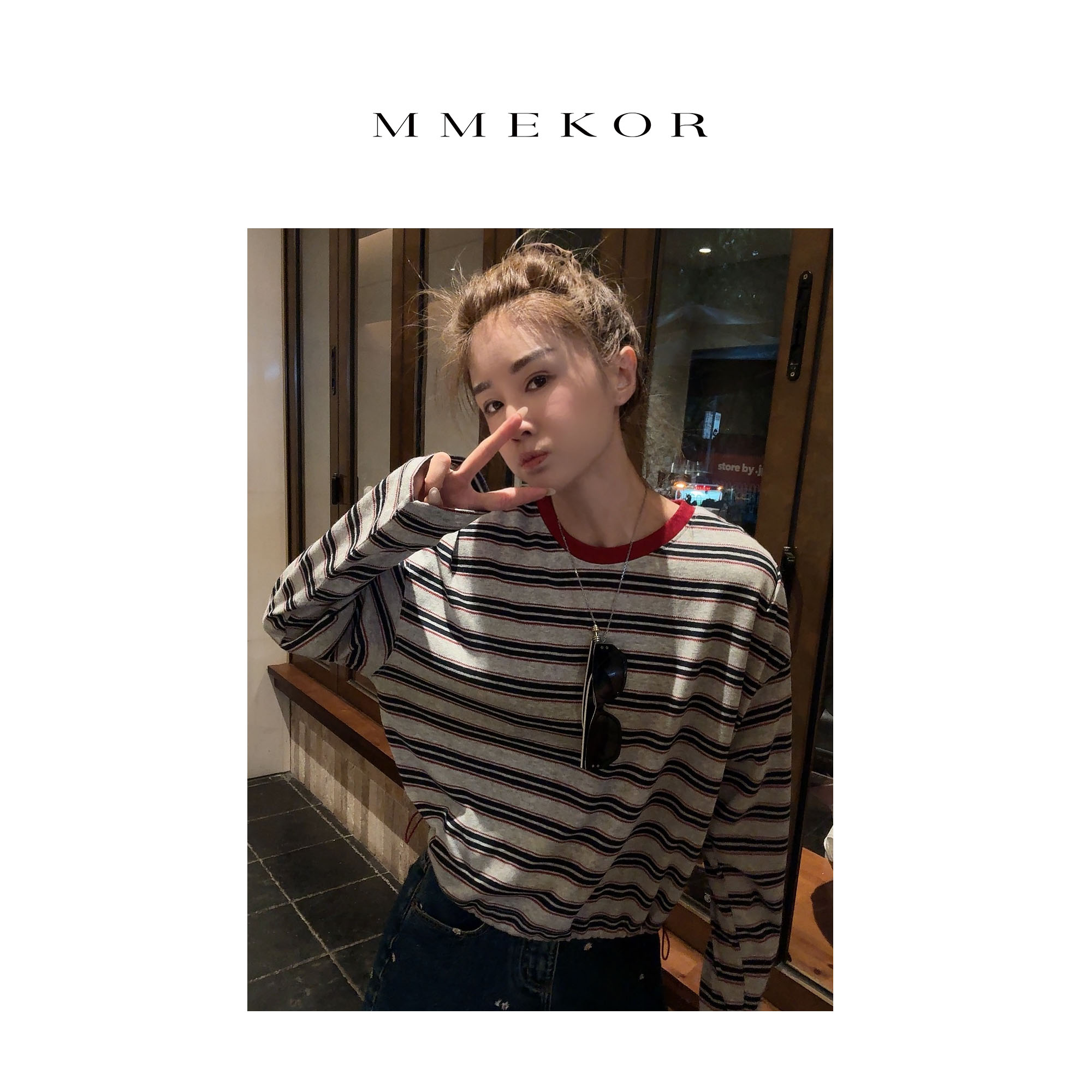 MMEKOR “牛津条纹”T恤 2025新款秋款活力常青藤休闲长袖 30213