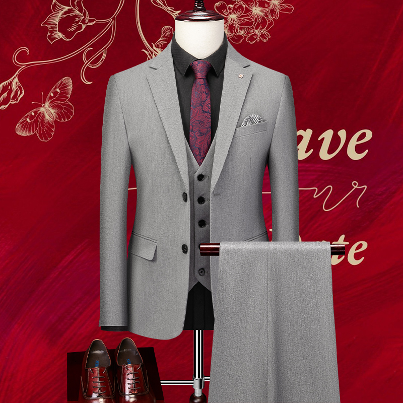 皮尔卡丹男士礼服三件套商务职业正装伴郎新郎结婚韩版修身小西装