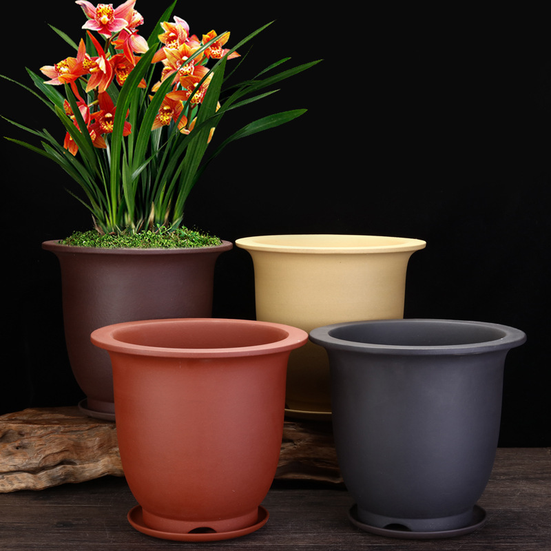 宜兴紫砂花盆兰花专用盆蕙春建墨兰带托盘客厅桌面精品盆景盆批发