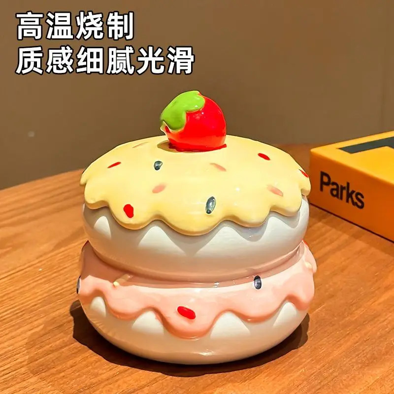 高颜值可爱烟灰缸家用客厅防飞灰陶瓷烟盅带盖子烟缸茶几创意摆件