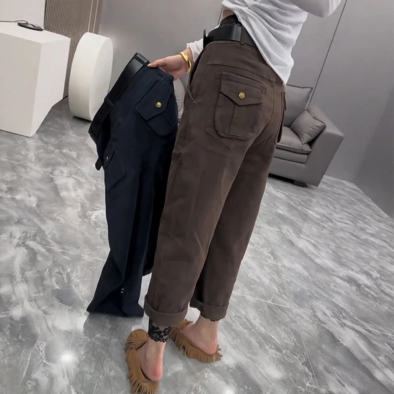 美式老钱风松弛感女装贵气百搭萝卜裤2025秋季女装气质遮胯牛仔裤