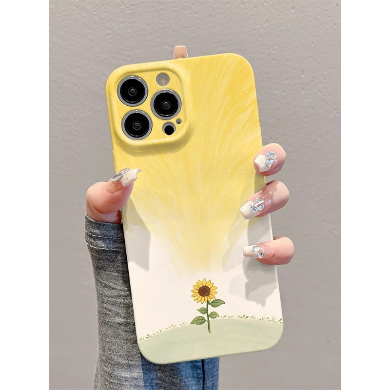 手绘涂鸦向日葵适用苹果16菲林手机壳华为vivo新款小米15oppo防摔
