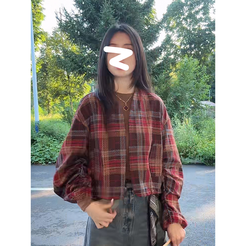 复古格子外套女春秋韩系夹克短款小个子休闲高级感独特超好看上衣