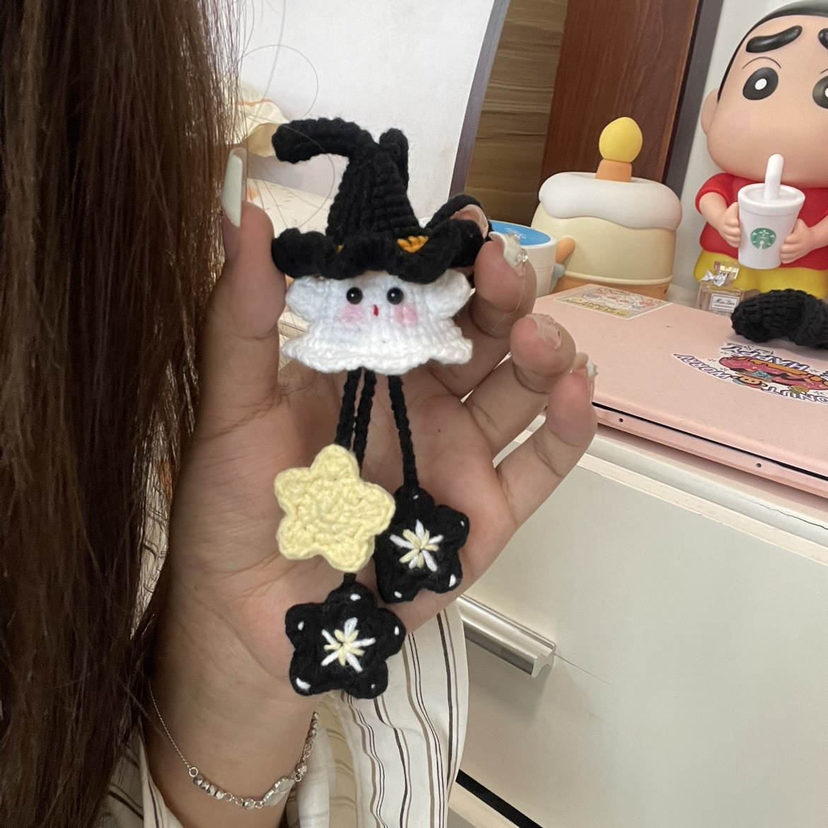 【成品】毛线钩织巫帽小幽灵挂件手工编织万圣节小幽灵挂件成品