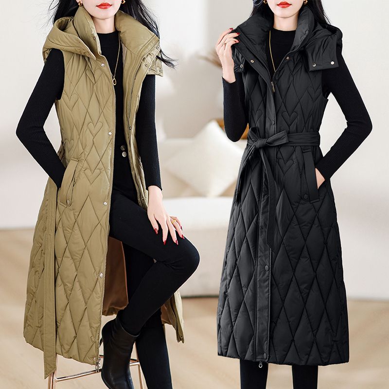 冬季气质显瘦中长款马甲秋冬外穿百搭加厚女士马夹连帽外套