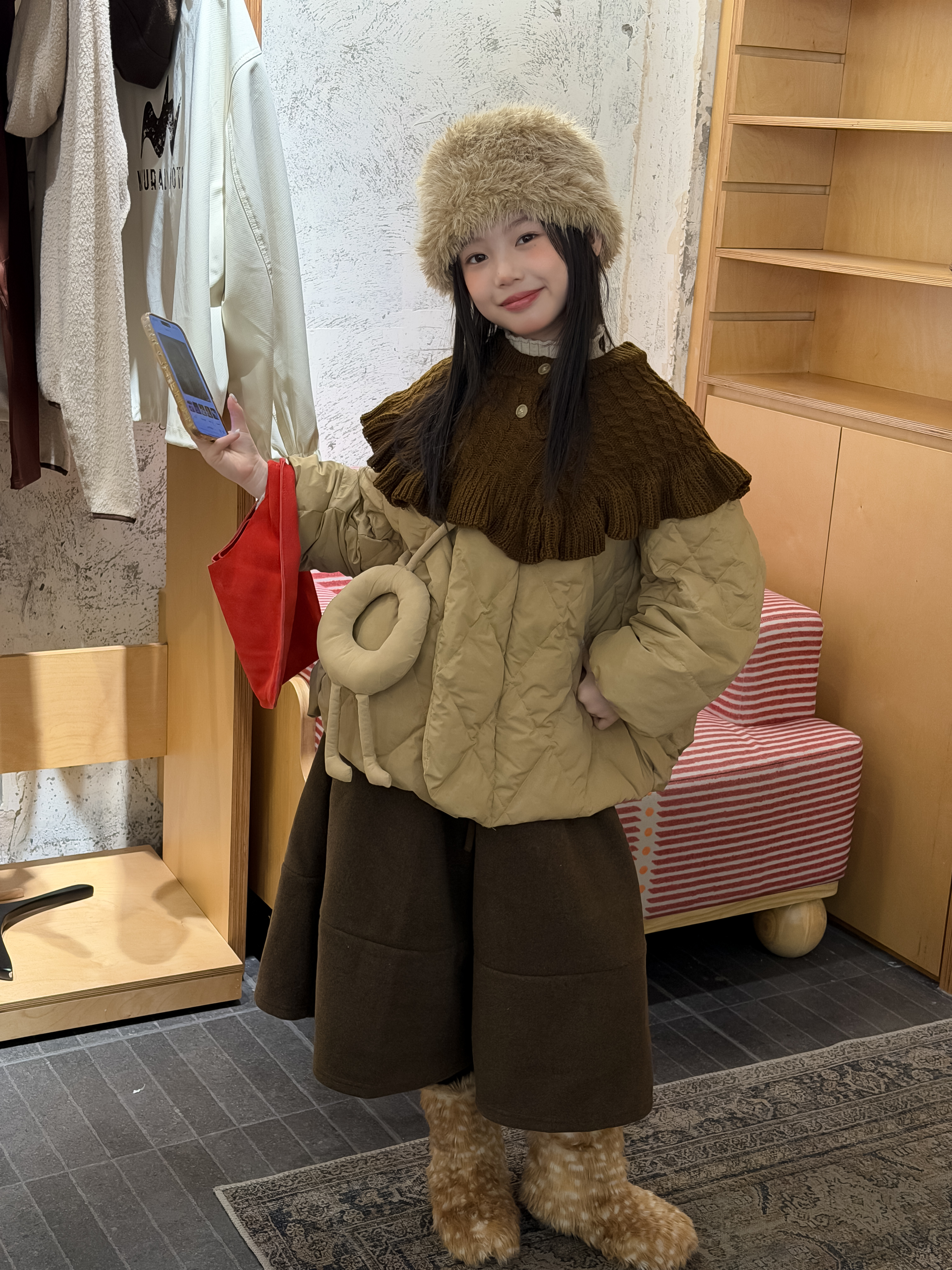 LJ-72067-（软fufu）柠檬酱童装女童2025冬季新款围脖羽绒服