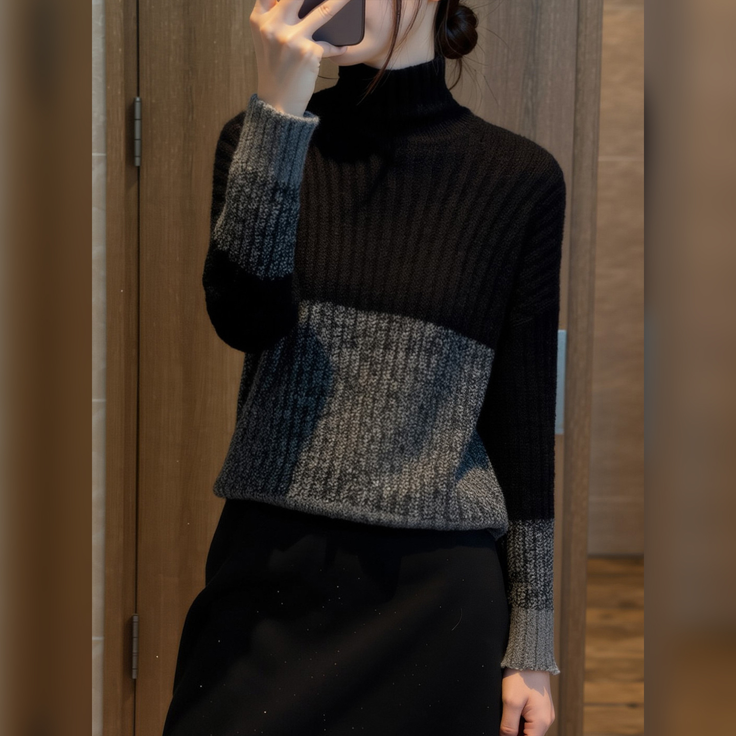 毛衣韩系撞色轻奢长袖针织衫显瘦上衣2025冬装流行内搭打底衫上衣