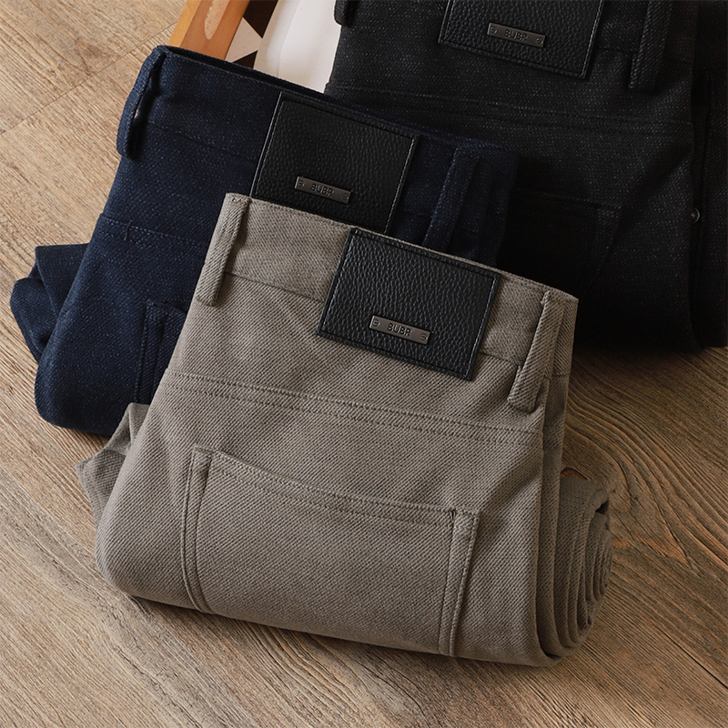 轻奢羊毛五袋款休闲男裤抗皱免烫中腰修身小直筒弹力秋冬厚款裤子