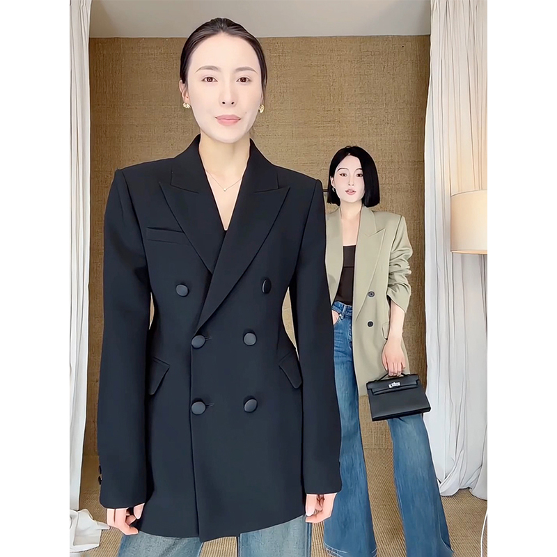 法式廓形设计感西装外套女秋冬新款通勤修身高级气质轻奢黑色西服